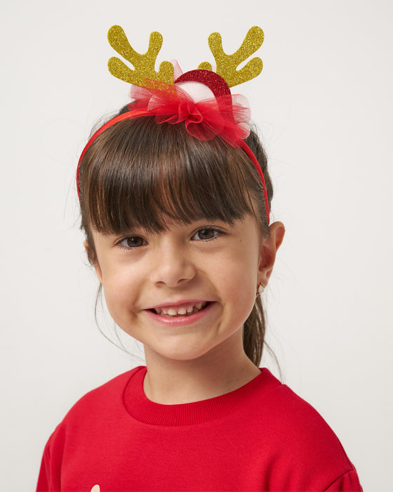 Yeni Yıl Oh Deer Baskılı Geyik Detaylı Taçlı Kız Çocuk Elbise (4-7 Yaş)