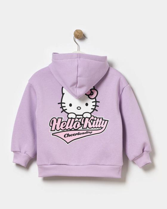 Hello Kitty Baskılı Kapşonlu Fermuarlı Sweatshirt Kız Çocuk Eşofman Takımı (4-7 Yaş)